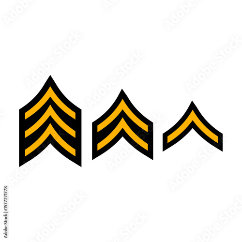 Military rank set, symbolizing hierarchy and structure within armed forces, flat art design style.
