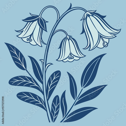 
a blue flower with leaves