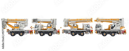 Professional Isolated Realistic Four concrete boom pumps arra transparent background, commercial stock asset, ideal for presentations and marketing materials, royalty-free