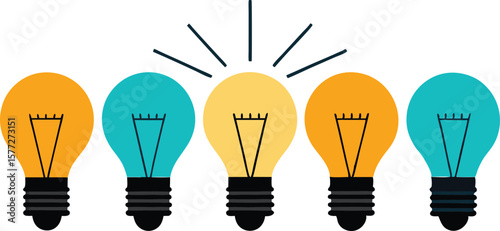A sequence of stylized light bulbs, often with one distinctively lit or colored, symbolizing ideas, innovation, or a unique solution