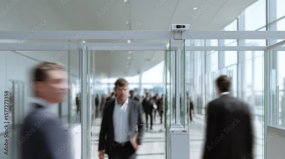 Fototapeta premium Blurry corridor bustle captures the corporate waltz of diverse professionals, matching Winter Solstice's transformative energy