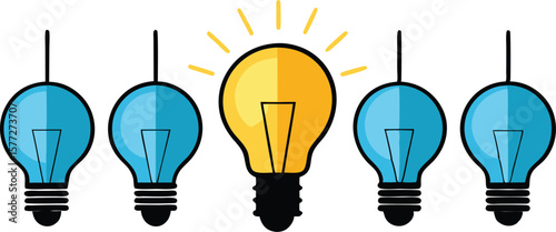 A sequence of stylized light bulbs, often with one distinctively lit or colored, symbolizing ideas, innovation, or a unique solution