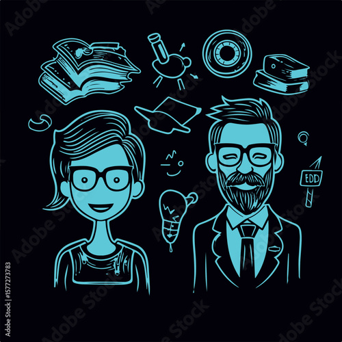 Hipster Couple with Creative Symbols vector icon