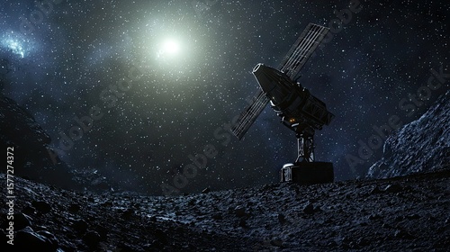 Fototapeta Naklejka Na Ścianę i Meble -  Dark space station on asteroid surface.