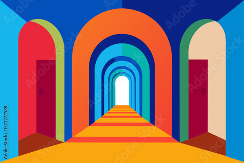 Abstract Hallway Colorful Perspective of Doors and Light