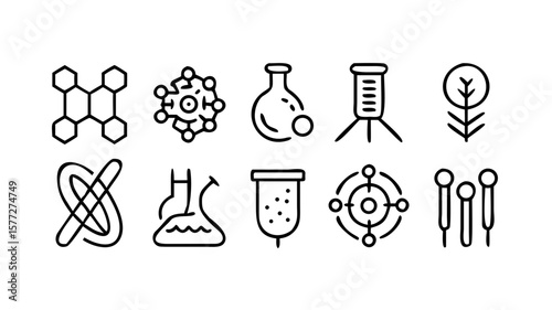 Science lab equipment vector icons chemistry biology research and experiments set