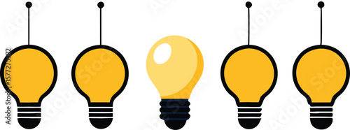 A sequence of stylized light bulbs, often with one distinctively lit or colored, symbolizing ideas, innovation, or a unique solution