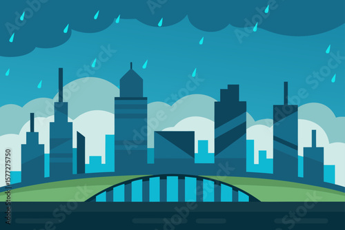 Parallax Background Modern City at Storm Urban Skyline