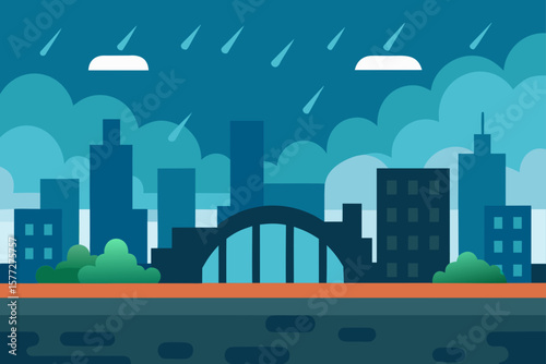 Parallax Background Modern City at Storm Urban Skyline