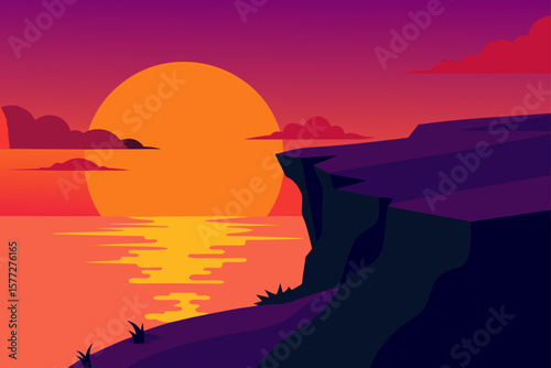 Sunset Cliffside Vibrant Hues and Dramatic Ocean View