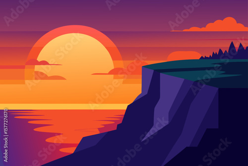 Sunset Cliffside Vibrant Hues and Dramatic Ocean View