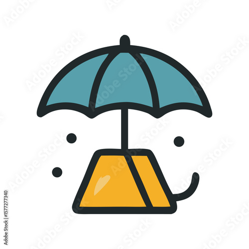 Gold investment icon with umbrella symbol representing wealth protection, asset safety, financial security, and risk management. Perfect for finance, insurance, and investment design concepts.
