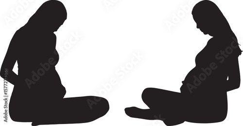 Two pregnant women are sitting in a silhouette, showcasing maternity, motherhood, and the beauty of pregnancy.
