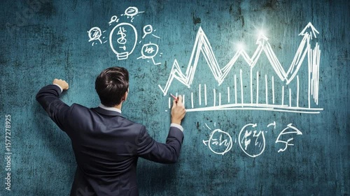 Businessman sketching a chart with increasing trend, ideas, and development strategy
