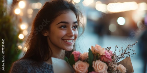 young woman with flowers