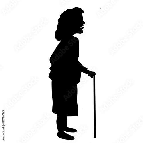 grand mother element standing walking with stick illustration useful to show elderly cocnept aged person with stick silhouette.eps