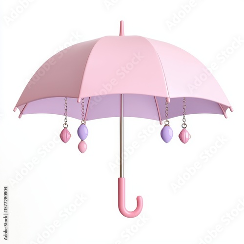 Playful Pink Umbrella with Decorative Beads Hanging Design
