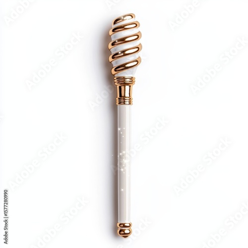 Elegant Golden Spiral Pen with White Body and Magical Sparkles