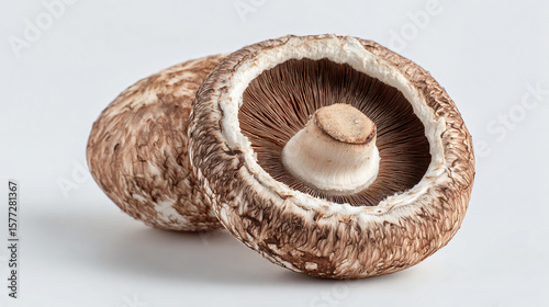 Portobello Duo: Two portobello mushrooms in crisp detail, set against a background showing off the earthy texture and culinary appeal.
