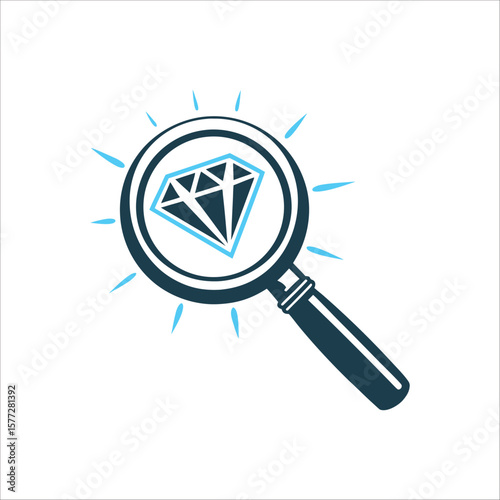 Diamond Inspection: Magnifying Glass Examining Gem Fraud Detection Magnifying glass highlighting a diamond flaw