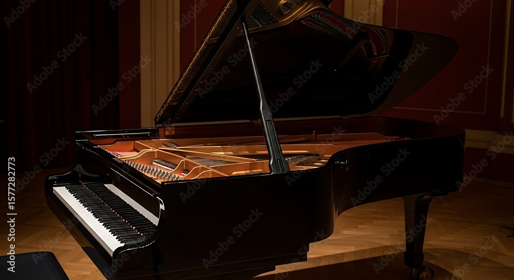 Fototapeta premium Grandeur of Black Grand Piano Keys to Musical Artistry and Timeless Elegance