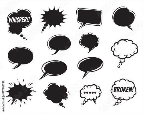 Set of Unique Vector Comic Style Speech, Shout, and Thought Bubbles for Artistic Illustration Projects