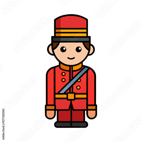 Cartoon bellhop illustration vector image of hotel staff in uniform with hat and jacket design on transparent background