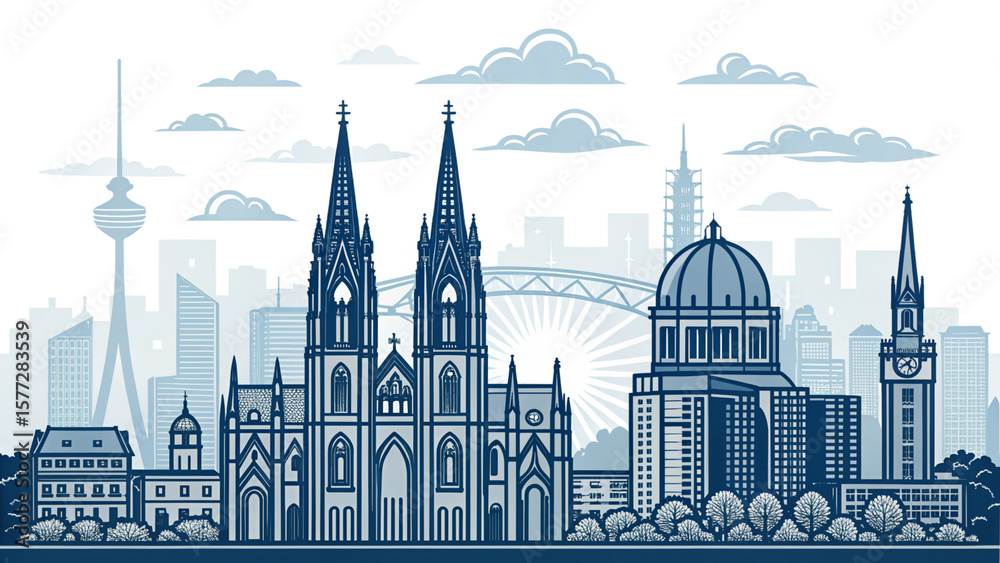 Fototapeta premium Cityscape Building Outline Silhouette Icon