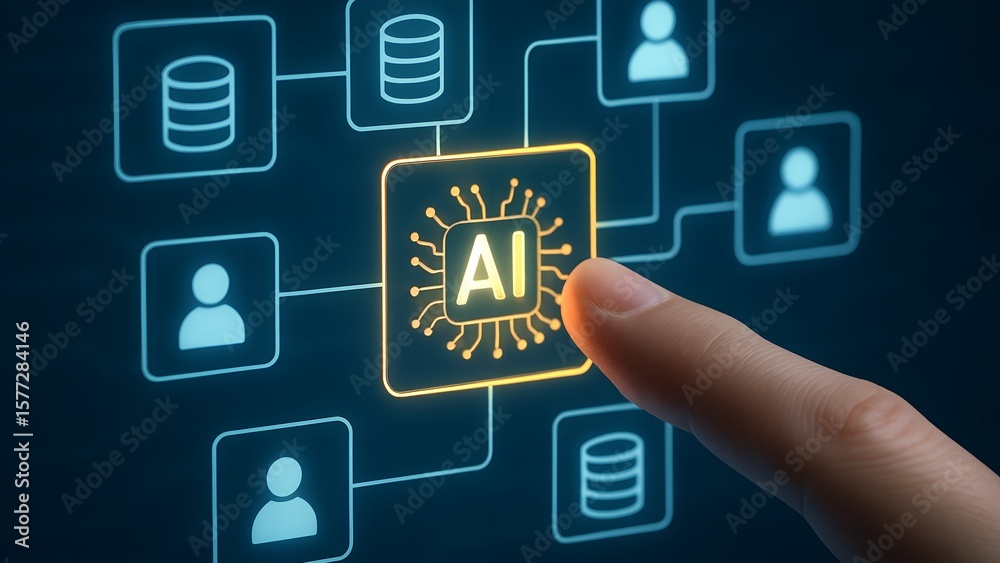 Fototapeta premium Artificial Intelligence Network Data Processing System Visualization