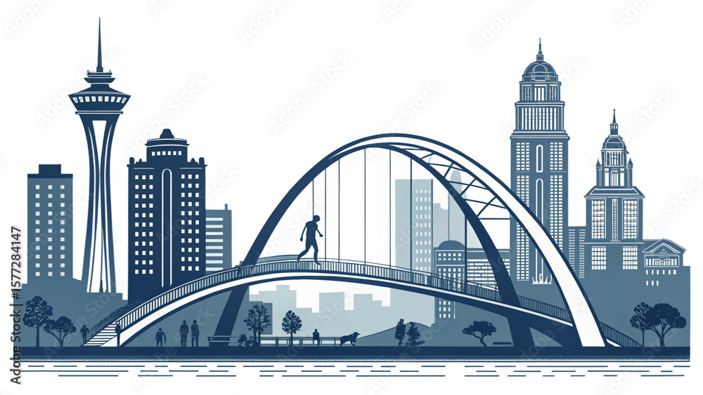 Fototapeta premium Cityscape Building Outline Silhouette Icon