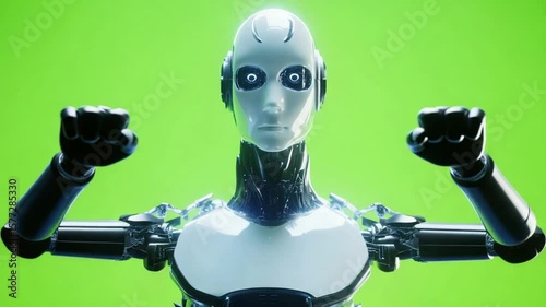 Futuristic Robot on Green Screen Background: Depicting Automation and Technological Advancement