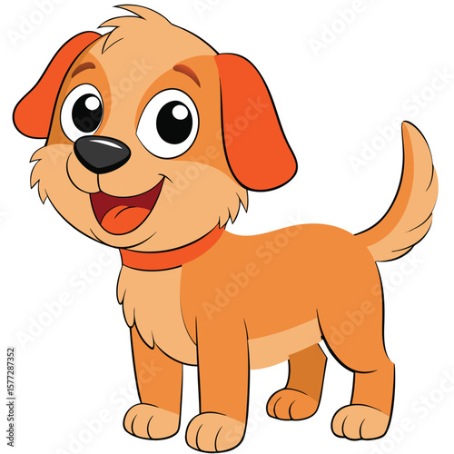 Cute Cartoon Puppy Illustration – Happy Orange Dog Clipart