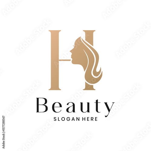 Elegant beauty salon logo with a woman's face silhouette and letter H