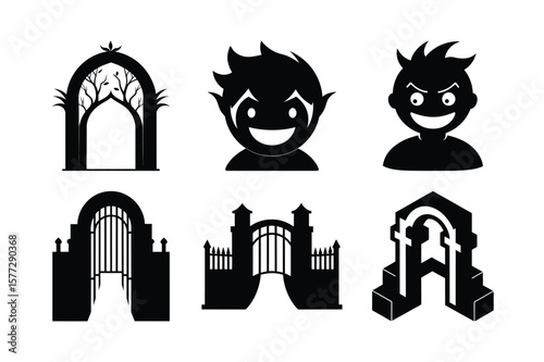 Vector silhouettes of black and white cats set against a vintage European city skyline with iconic landmarks and architecture
