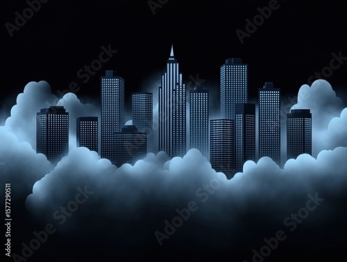 City perched on clouds at night
