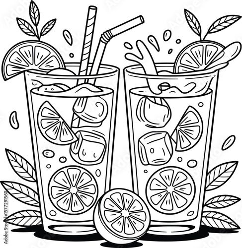 Citrus Splash Drink Illustration, Refreshing Lemon Lime Juice Art.

