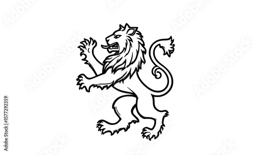 Heraldic Rampant Lion Vector Outline – Black and White Flat Symmetrical Graphic