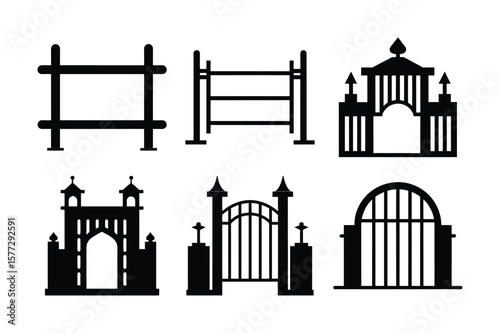 Collection of Elegant Gate and Fence Designs Vector Illustrations