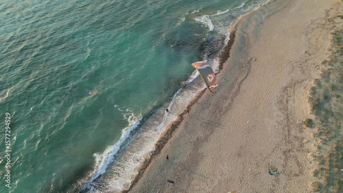 Kitesurfers Enjoying a Windy Day on a Sandy Beach – Aerial View, Lefkada Island