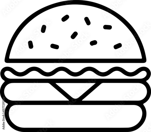 Simple black outline icon of a classic hamburger with sesame seeds on the bun