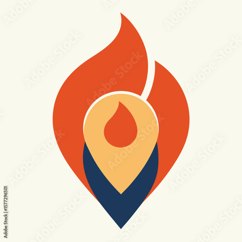 Dynamic Fire Flame and Location Pin Fusion Icon for Hotspots or Energy Points