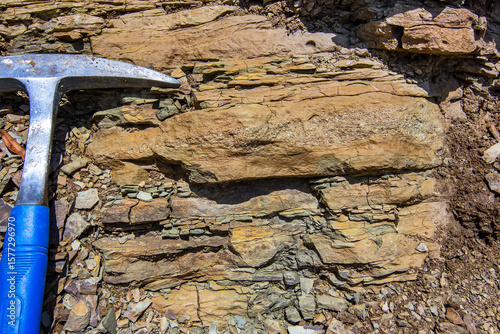 Flysch Sediments with Geological Hammer in Serbia