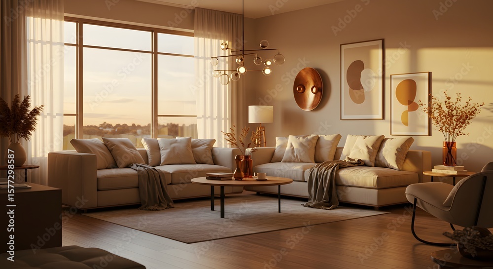 Fototapeta premium Serene Living Room with Natural Light Cozy Interior Design for Relaxation and Comfort