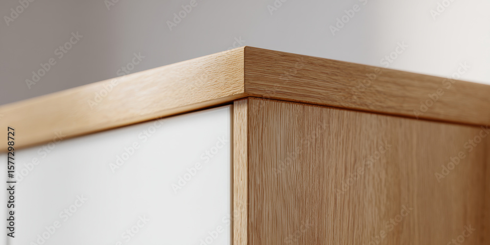 Naklejka premium Wooden corner cabinet with soft close system detail