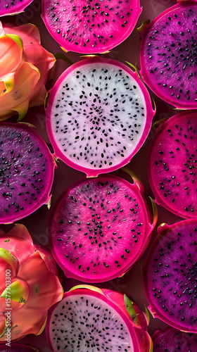 Wallpaper Mural Vibrant sliced dragon fruit with contrasting pulp and seeds Torontodigital.ca