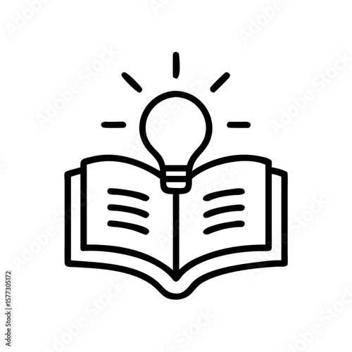Open book with a light bulb illustrating innovative ideas, knowledge and creativity. Open book shows concept of thinking and problem solving, as a symbol of education and inspiration.