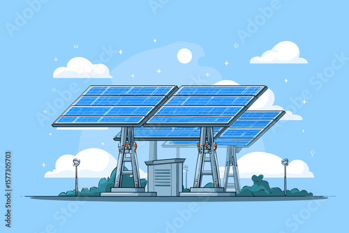 Solar Panel Station Vector Illustration
