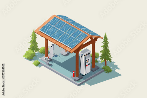 Solar Panel Station Vector Illustration