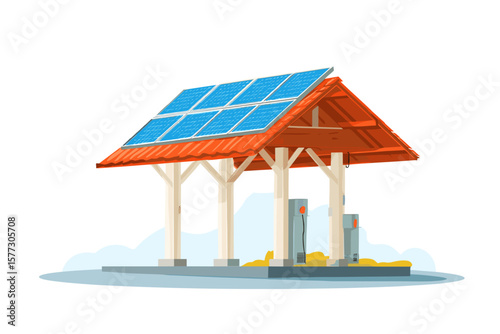 Solar Panel Station Vector Illustration