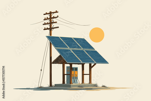 Solar Panel Station Vector Illustration